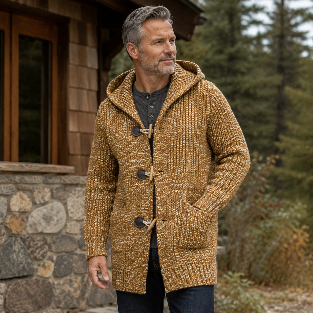 Fenwick Men's Hooded Wool-Blend Toggle Cardigan