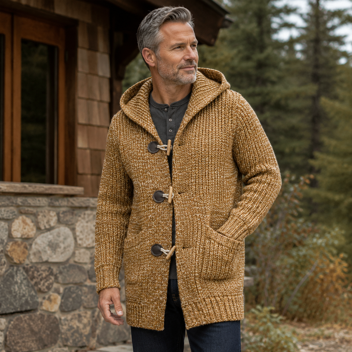 Fenwick Men's Hooded Wool-Blend Toggle Cardigan