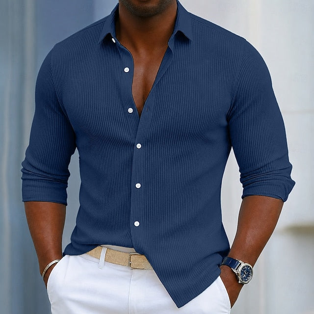 Homme Chemise Chemise en velours côtelé Chemise Boutonnée Bleu Noir Blanche bleu marine Violet manche longue Uni Col Rabattu Occasionnel Quotidien Boutonné Vêtement Tenue Polyester Mode Streetwear