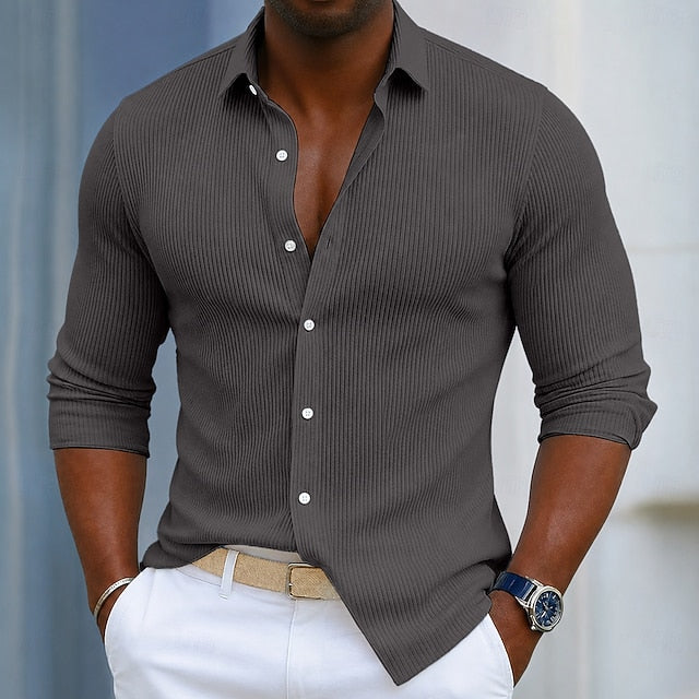 Homme Chemise Chemise en velours côtelé Chemise Boutonnée Bleu Noir Blanche bleu marine Violet manche longue Uni Col Rabattu Occasionnel Quotidien Boutonné Vêtement Tenue Polyester Mode Streetwear