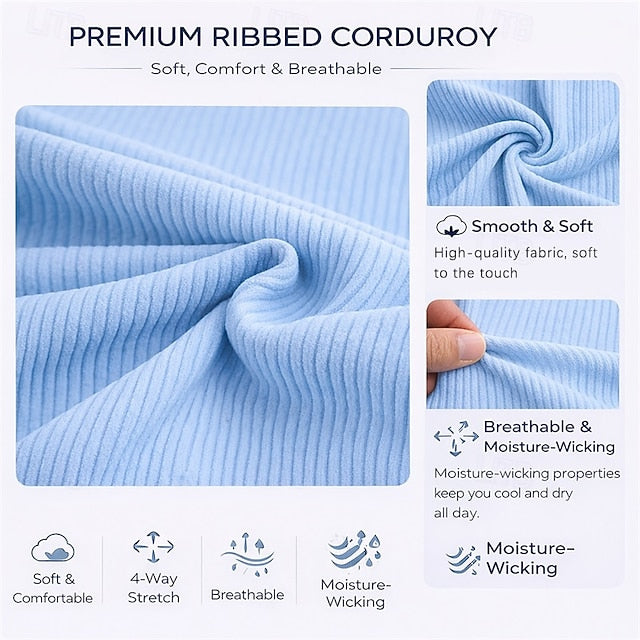 Homme Chemise Chemise en velours côtelé Chemise Boutonnée Bleu Noir Blanche bleu marine Violet manche longue Uni Col Rabattu Occasionnel Quotidien Boutonné Vêtement Tenue Polyester Mode Streetwear